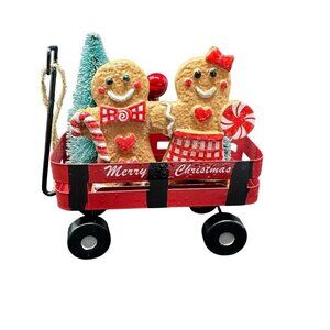 New Gingerbread Boy Girl Ornament Wagon Cart Miniature Christmas Holiday Decor